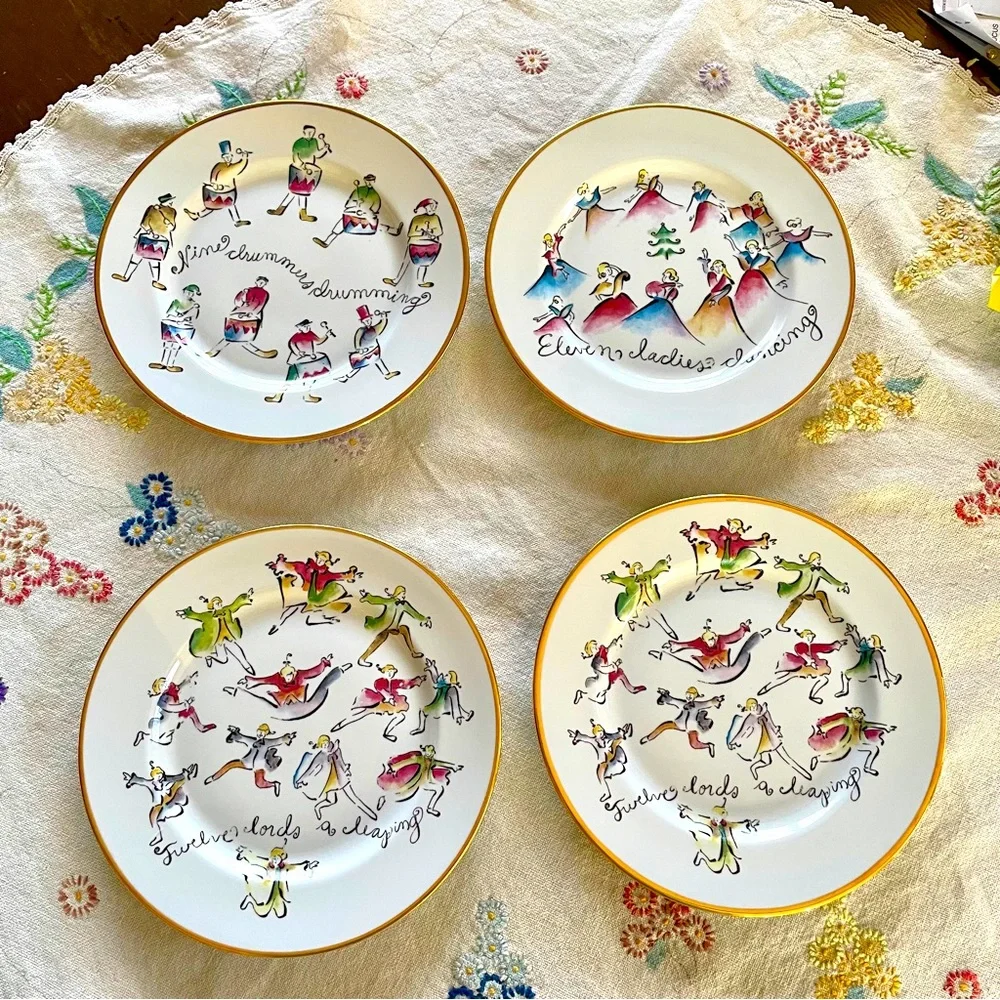 Vintage Rosanna Twelve Days of Christmas Dessert Plates. Made in Italy.